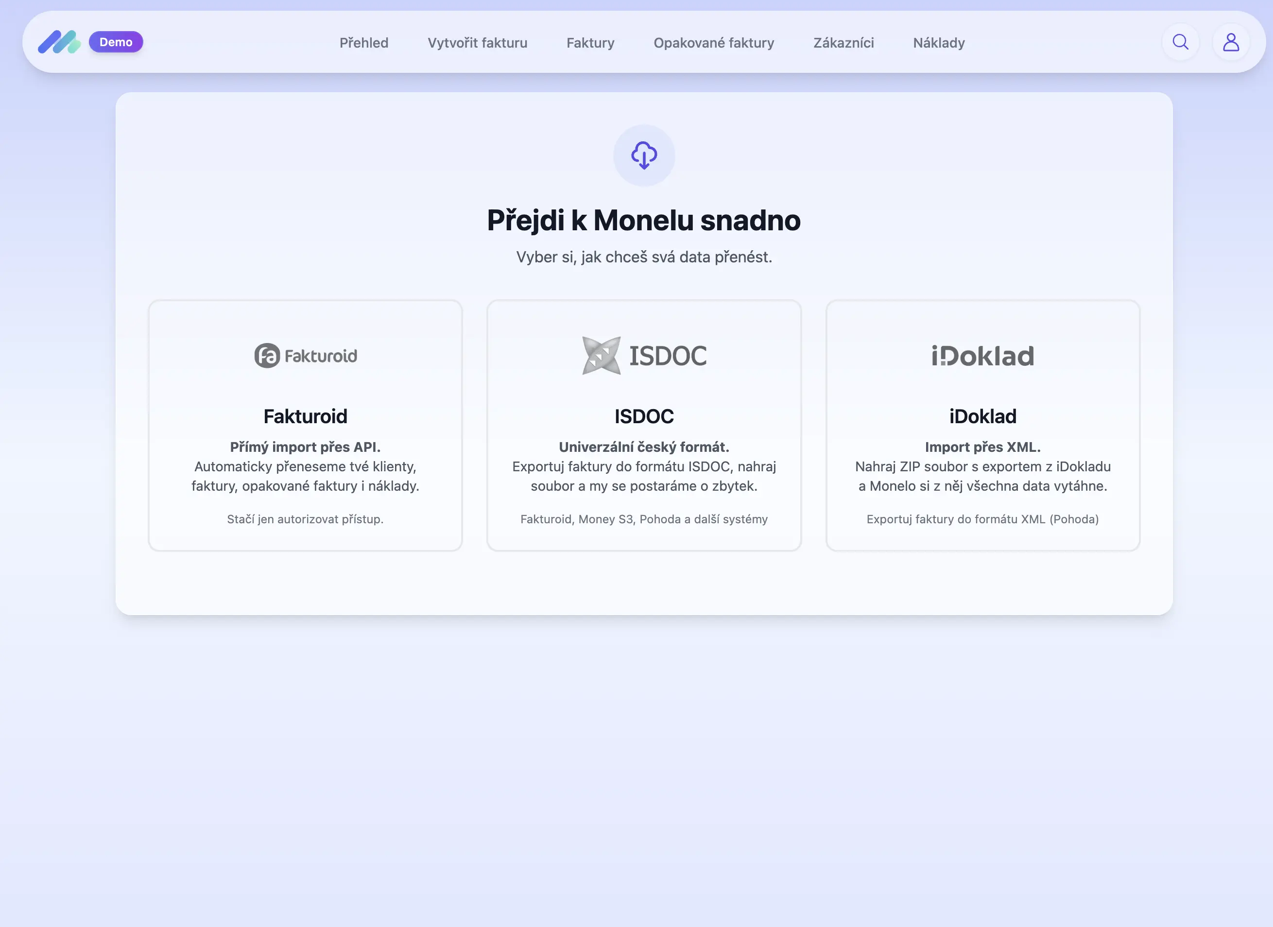 Snadný přechod z jiných fakturačních nástrojů